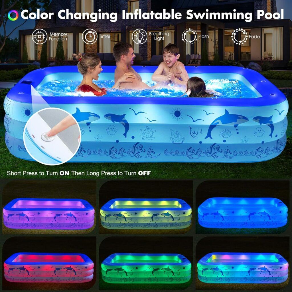 Amazon Large Inflatable Swimming Pool with color changing solar lights