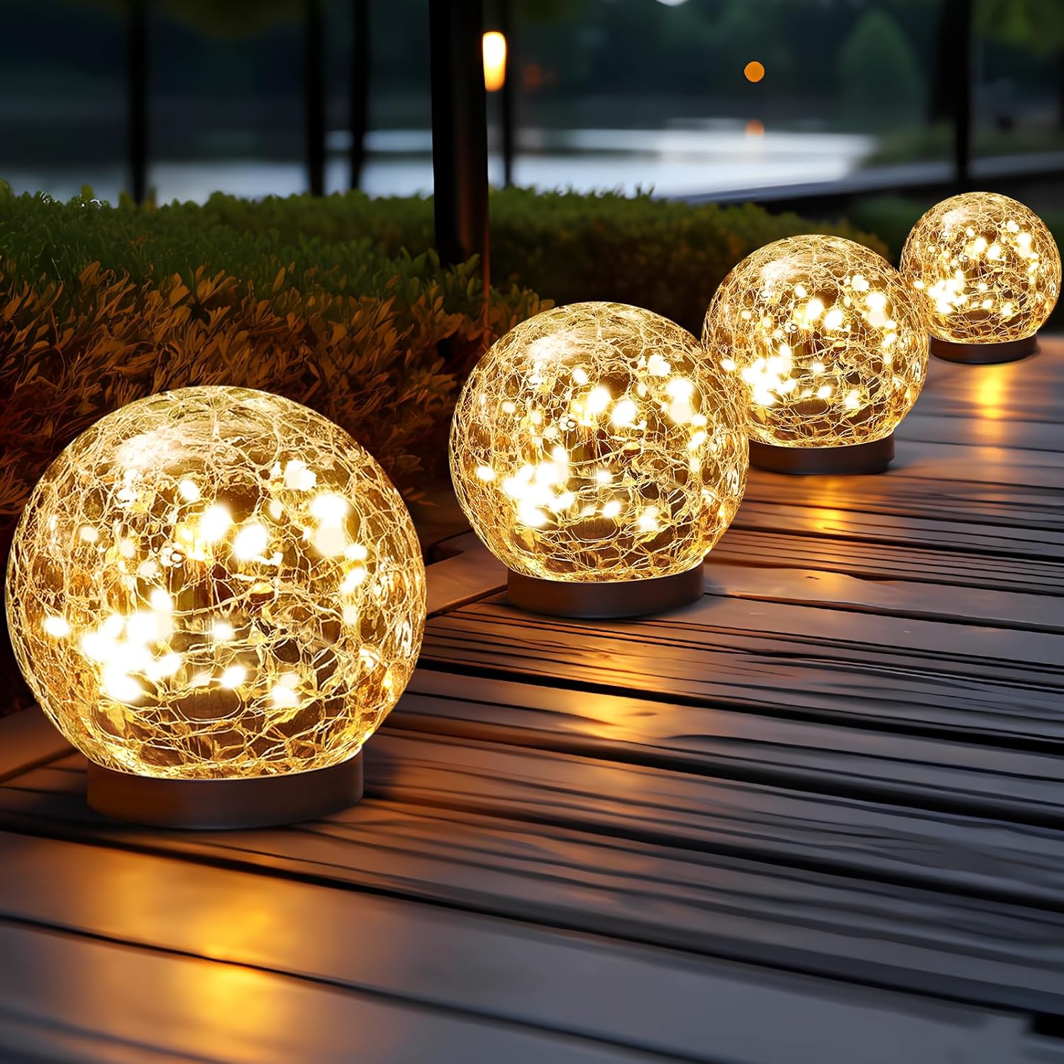 Amazon Solar Globe Lights Waterproof Cracked Glass Ball Set of 4