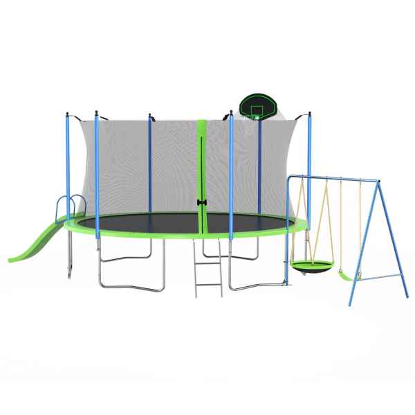 Trampoline Swing Set Slide and basketball hoop