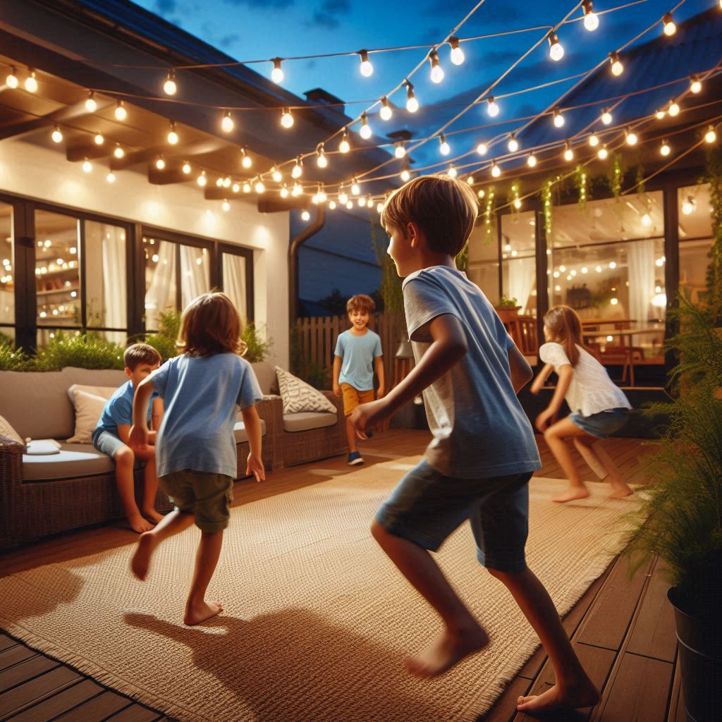 kids playing in backyard patio