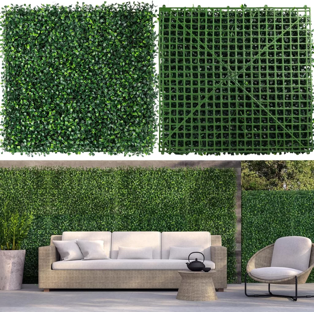 Amazon 12 Pieces 20” X 20” Artificial Hedge Boxwood Panels Grass Wall Panels Artificial Grass Wall Backdrop Panels Green Greenery Backdrop Wall Panels UV Stable Indoor Outdoor Decor Garden Fence