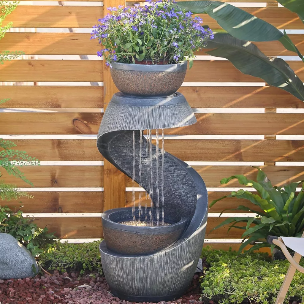 Amazon Waterfall Fountain Modern Curved S Shaped Water Feature An Ultimate Backyard Oasis with Plants