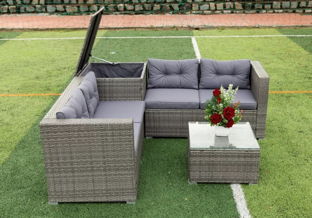 Tuesday Morning 4 Piece Patio Sectional Wicker Rattan Outdoor Furniture Sofa Set with Storage Box Grey